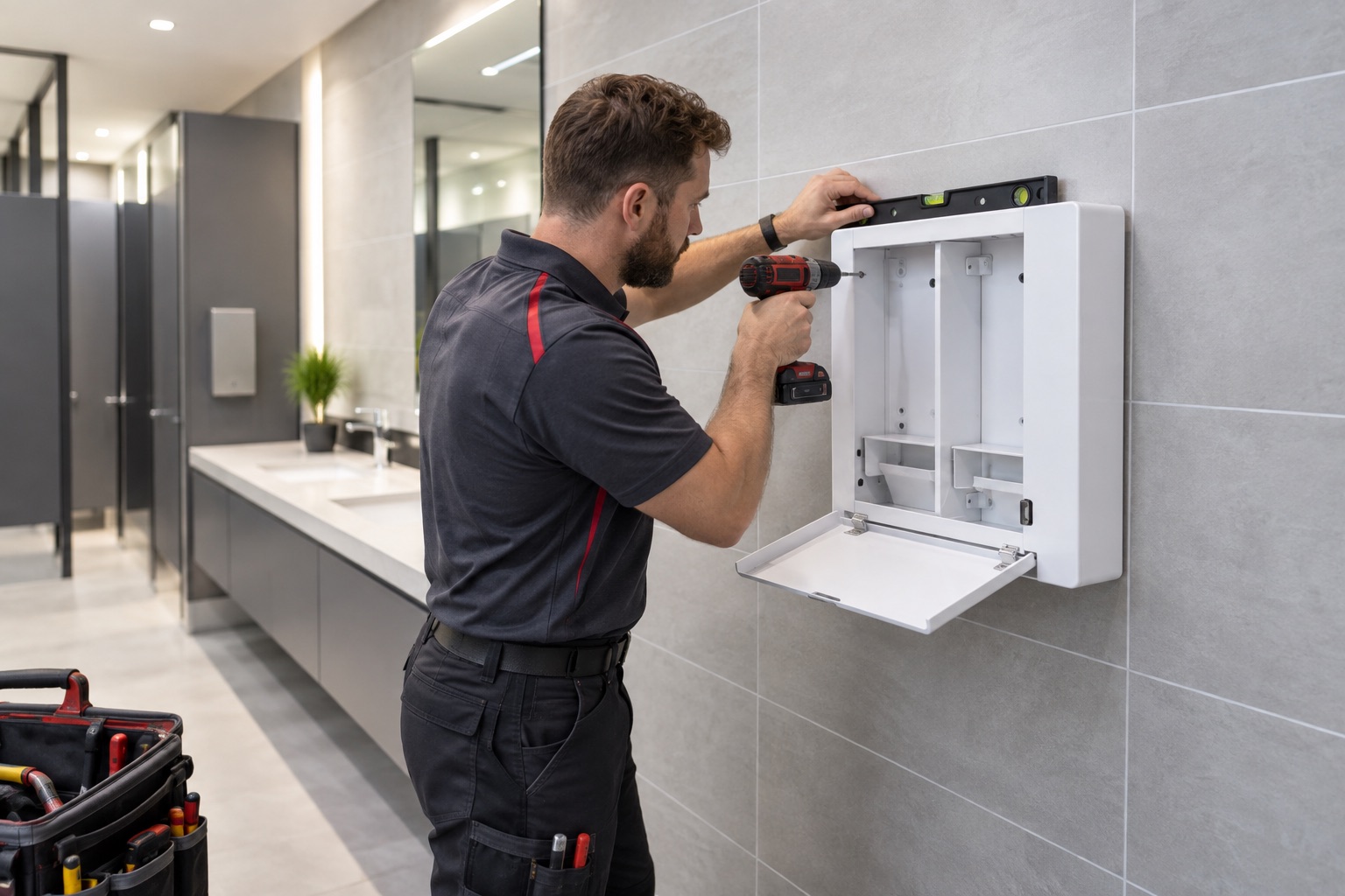 Dispenser and sanitary bin installation